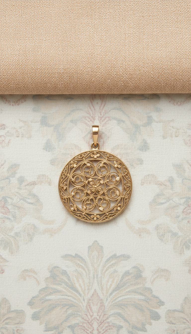 Antique Gold Filigree Pendant with Lapis Inlay